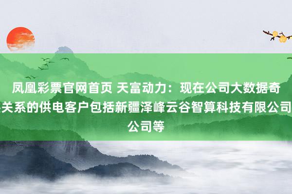 凤凰彩票官网首页 天富动力：现在公司大数据奇迹关系的供电客户包括新疆泽峰云谷智算科技有限公司等