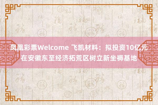 凤凰彩票Welcome 飞凯材料：拟投资10亿元在安徽东至经济拓荒区树立新坐褥基地