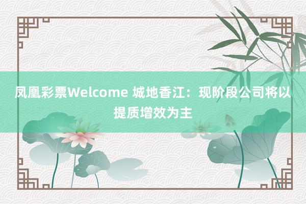 凤凰彩票Welcome 城地香江：现阶段公司将以提质增效为主