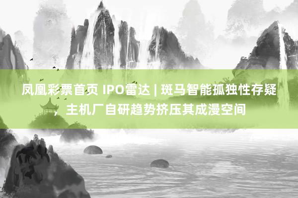 凤凰彩票首页 IPO雷达 | 斑马智能孤独性存疑，主机厂自研趋势挤压其成漫空间