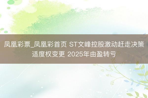 凤凰彩票_凤凰彩首页 ST文峰控股激动赶走决策适度权变更 2025年由盈转亏