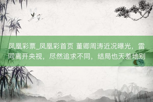 凤凰彩票_凤凰彩首页 董卿周涛近况曝光，雷同离开央视，尽然追求不同，结局也天差地别