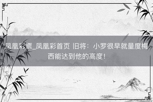 凤凰彩票_凤凰彩首页 旧将：小罗很早就量度梅西能达到他的高度！