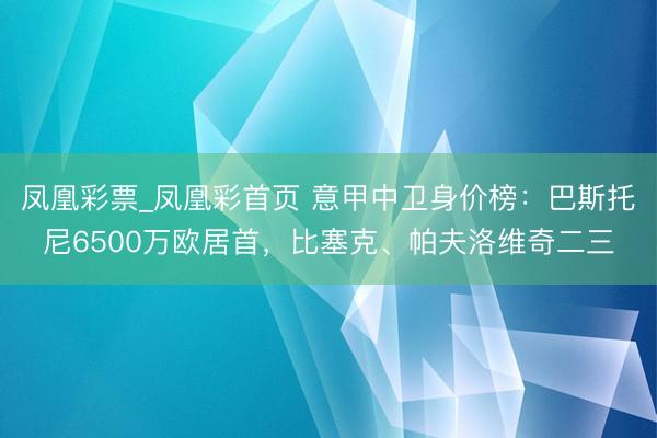 凤凰彩票_凤凰彩首页 意甲中卫身价榜：巴斯托尼6500万欧居首，比塞克、帕夫洛维奇二三