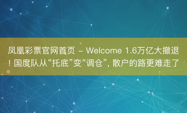凤凰彩票官网首页 - Welcome 1.6万亿大撤退! 国度队从“托底”变“调仓”, 散户的路更难走了
