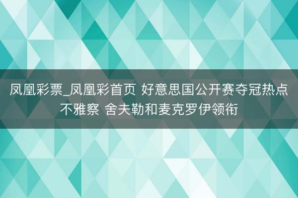 凤凰彩票_凤凰彩首页 好意思国公开赛夺冠热点不雅察 舍夫勒和麦克罗伊领衔